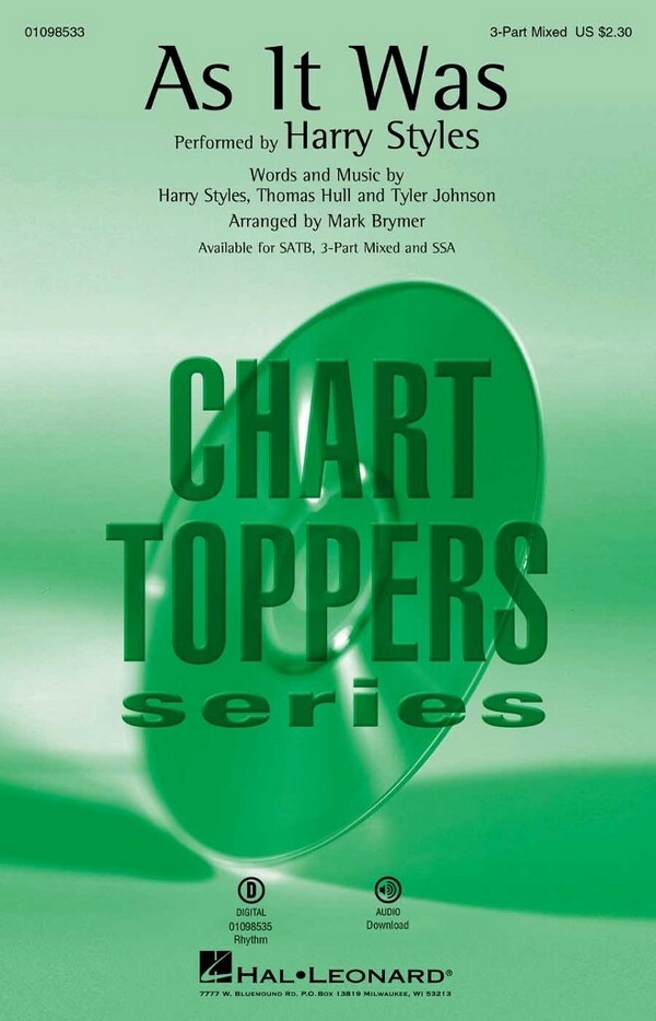 As It Was&nbsp;&nbsp;for 3-part mixed choir and piano&nbsp;&nbsp;choral score