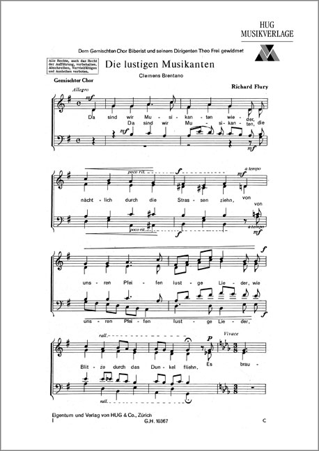 Flury, Richard, Die lustigen Musikanten (Text von C.Brentano)&nbsp;&nbsp;Chorpartitur&nbsp;&nbsp;
