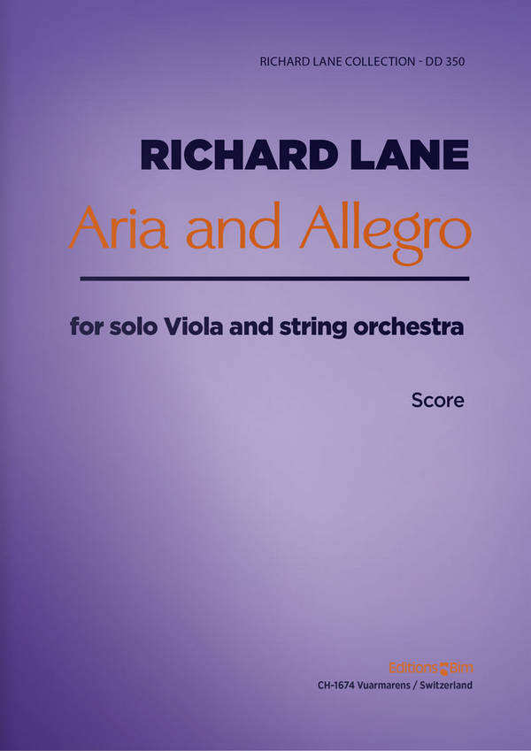 LANE Richard, Aria and Allegro&nbsp;&nbsp;viola solo and string orchestra&nbsp;&nbsp;Orchestra score