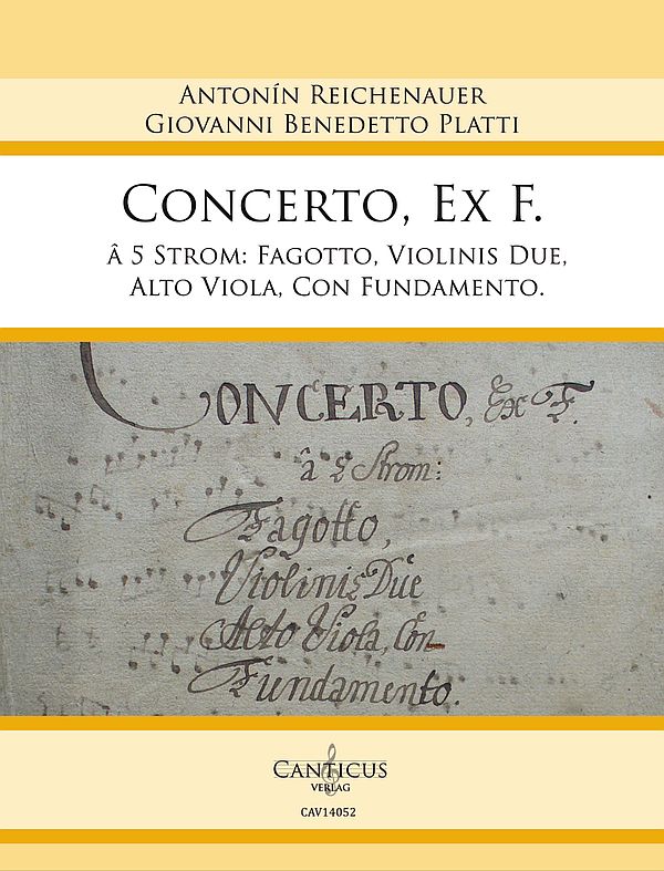 Concerto, ex F. à 5 Stromenti  per fagotto, violinis due, alto viola, con fundamento  Partitur und Stimmen