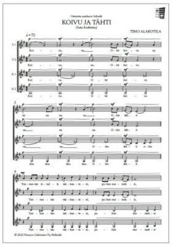 Koivu ja tähti diskanttikuorolle  Women's Choir  Choral Score