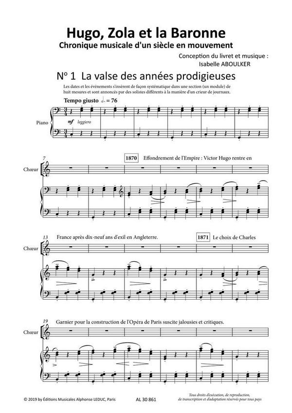 Hugo: Zola et la Baronne&nbsp;&nbsp;Mixed Choir, Narrator and Ensemble&nbsp;&nbsp;Vocal Score