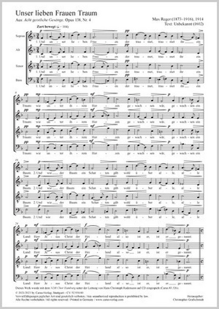 Unser lieben Frauen Traum&nbsp;&nbsp;Coro SSATBB&nbsp;&nbsp;Partitur