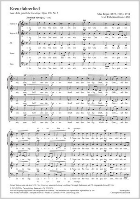Kreuzfahrerlied&nbsp;&nbsp;Coro SSATB&nbsp;&nbsp;Partitur