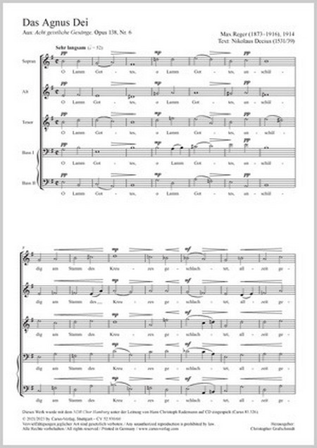 Das Agnus Dei&nbsp;&nbsp;Coro SATBB&nbsp;&nbsp;Partitur