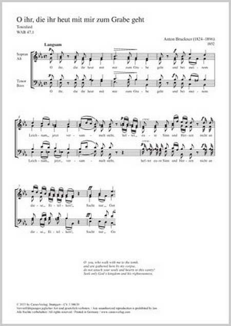 O ihr, die ihr heut' mit mir zum Grabe geht&nbsp;&nbsp;Coro SATB&nbsp;&nbsp;Partitur