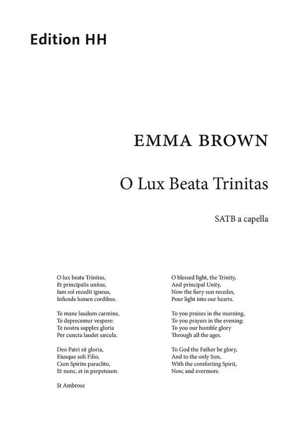 O Lux Beata Trinitas  soprano, alto, tenor, bass  Choral score