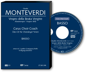 Vespro della Beata Vergine&nbsp;&nbsp;Soli SSATTBB, Coro SATB/SATB, 2 Fl, 2 Fifari, 3 Ctto, 3 Trb, 2 Vl, 3 Va, Vc, Vn, Bc&nbsp;&nbsp;Carus Choir Coach (nur Audio)