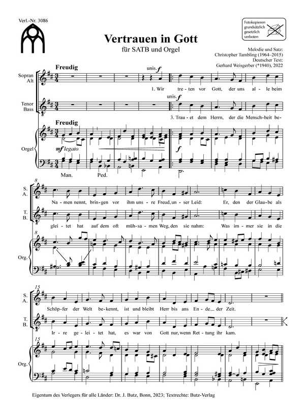Vertrauen in Gott&nbsp;&nbsp;für gem Chor und Orgel&nbsp;&nbsp;Chorpartitur