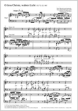 O Jesu Christe, wahres Licht&nbsp;&nbsp;Coro SATB, Org&nbsp;&nbsp;Partitur