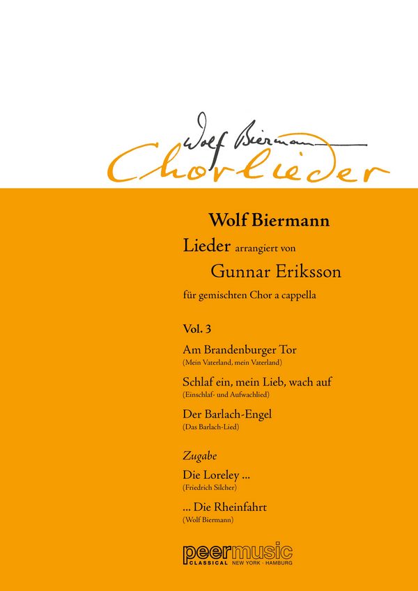 Wolf-Biermann-Chorlieder Band 3  für gem Chor a cappella  Partitur