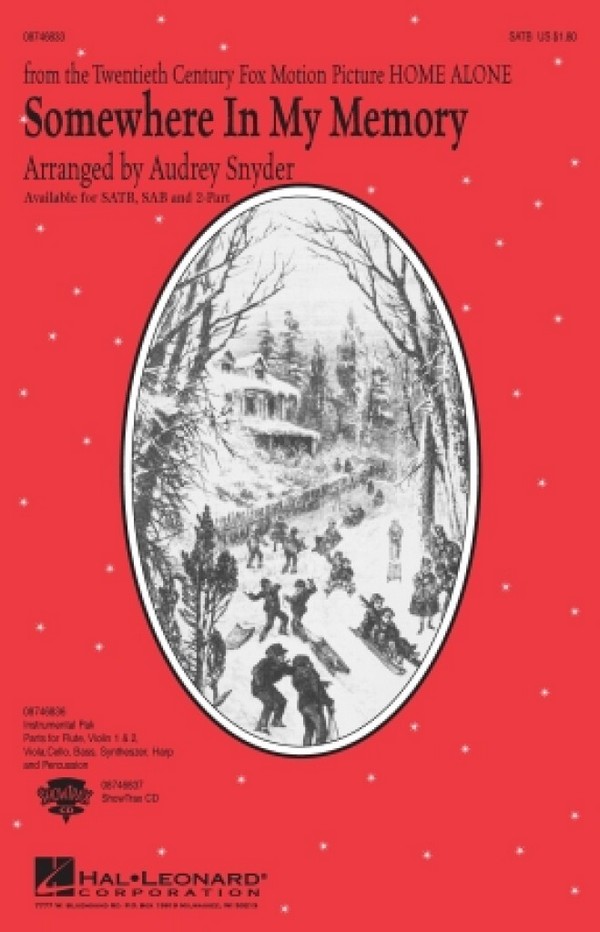 Somewhere in My Memory&nbsp;&nbsp;SATB and Chamber Orchestra&nbsp;&nbsp;Partitur + Stimmen