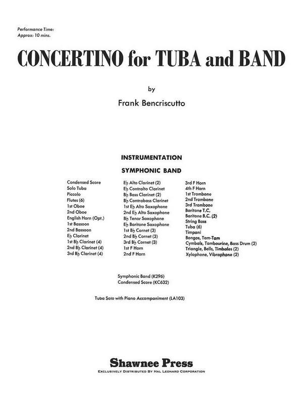 Concertino for Tuba and Band&nbsp;&nbsp;Concert Band and Tuba Solo&nbsp;&nbsp;Partitur + Stimmen