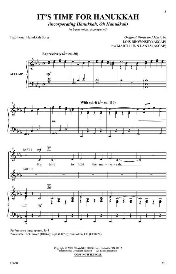 It's Time for Hanukkah&nbsp;&nbsp;2-Part Choir&nbsp;&nbsp;Chorpartitur