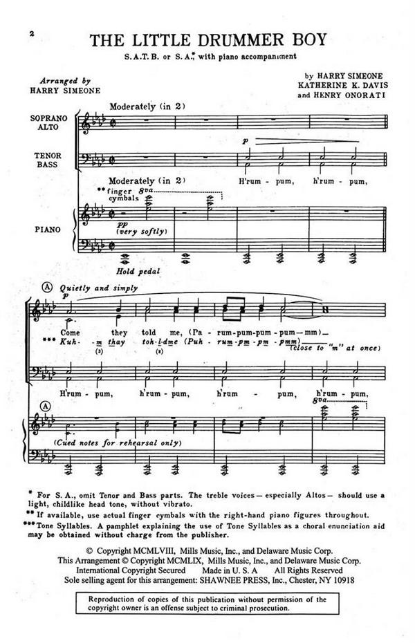 The Little Drummer Boy&nbsp;&nbsp;SATB&nbsp;&nbsp;Chorpartitur