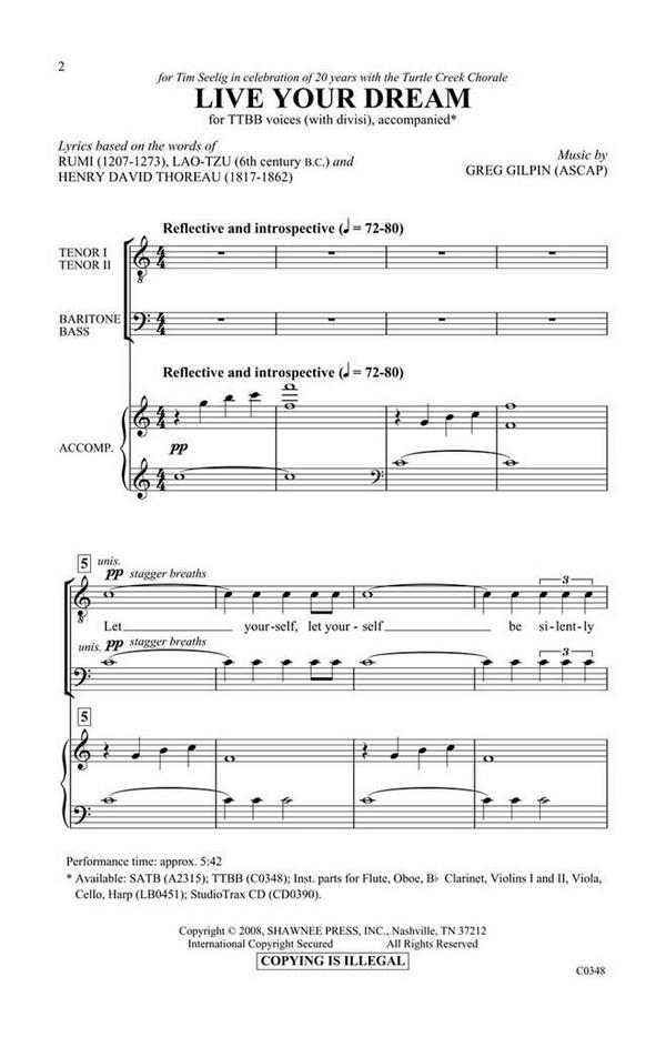 Live Your Dream  TTBB  Chorpartitur