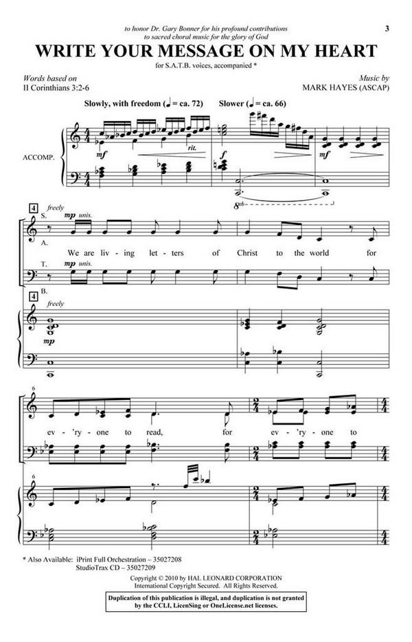 Write Your Message on My Heart&nbsp;&nbsp;SATB&nbsp;&nbsp;Chorpartitur