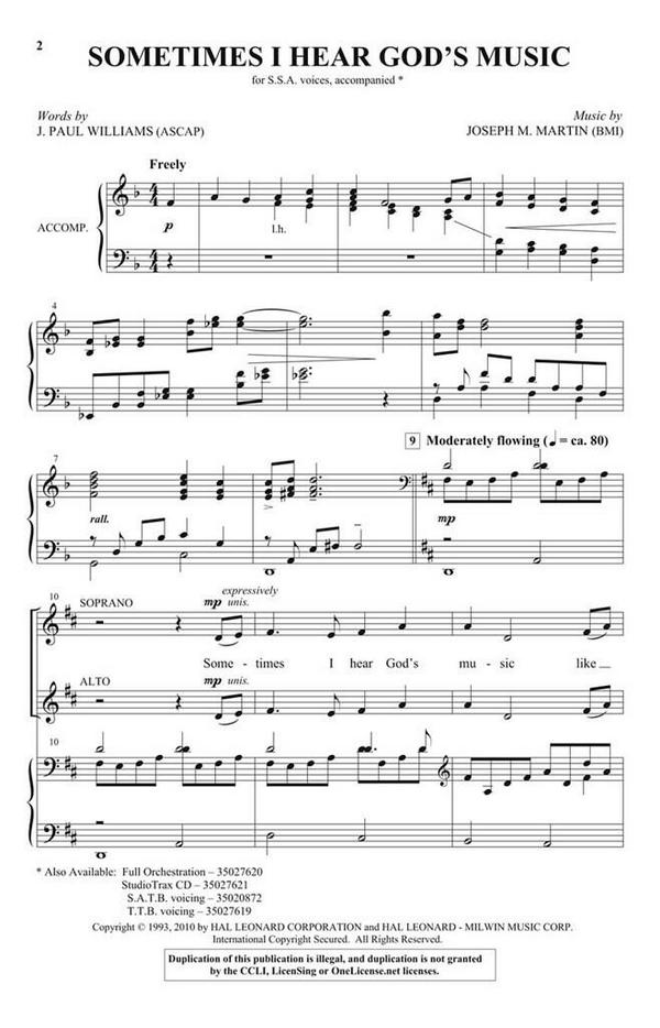 Sometimes I Hear God's Music&nbsp;&nbsp;SSA&nbsp;&nbsp;Chorpartitur