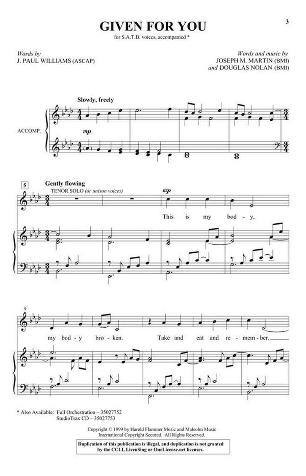 Given for You&nbsp;&nbsp;SATB&nbsp;&nbsp;Chorpartitur