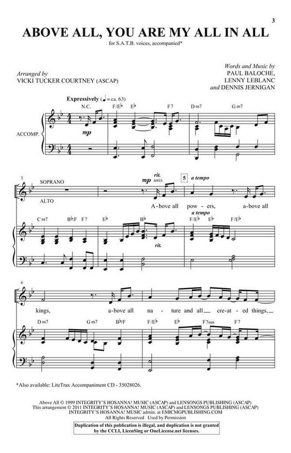 Above All, You Are My All In All&nbsp;&nbsp;SATB&nbsp;&nbsp;Chorpartitur