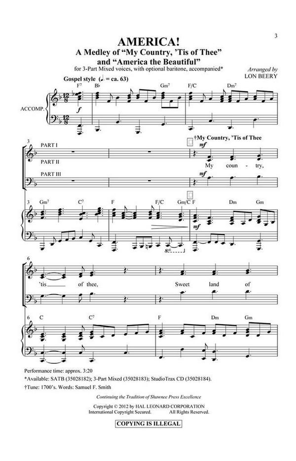 America!&nbsp;&nbsp;3-Part Choir&nbsp;&nbsp;Chorpartitur