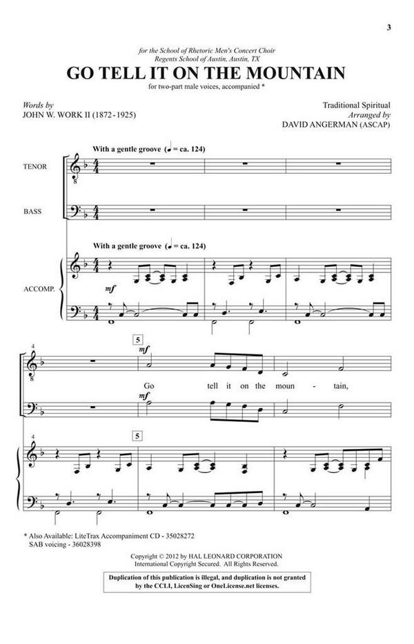 Go, Tell It on the Mountain&nbsp;&nbsp;TB&nbsp;&nbsp;Chorpartitur