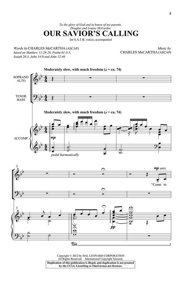 Our Savior's Calling  SATB  Chorpartitur