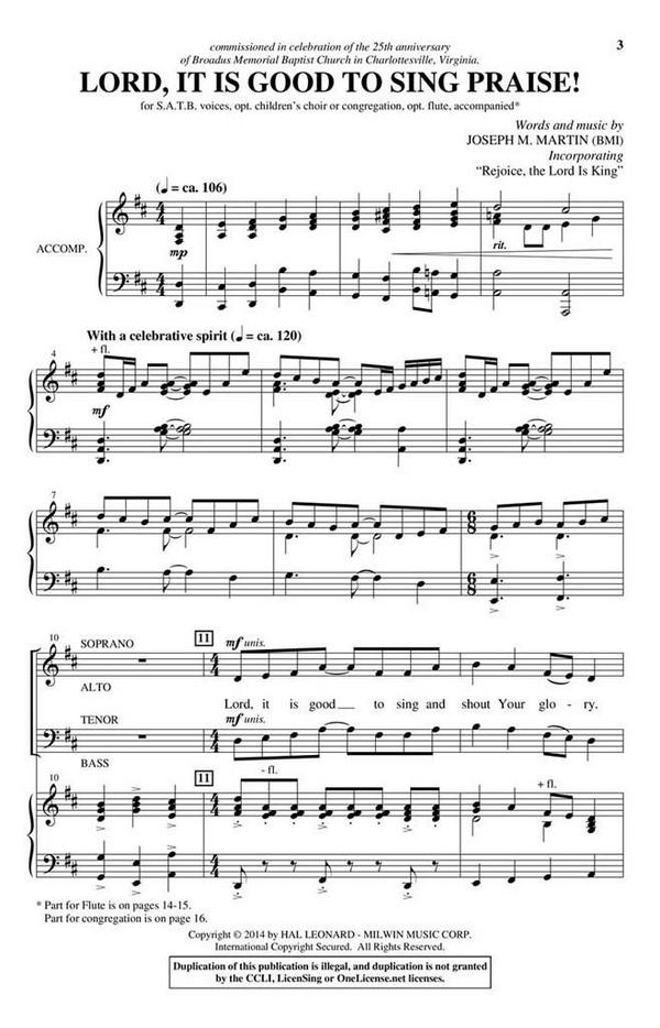 Lord, It Is Good to Sing Praise!&nbsp;&nbsp;SATB and opt. Flute&nbsp;&nbsp;Chorpartitur