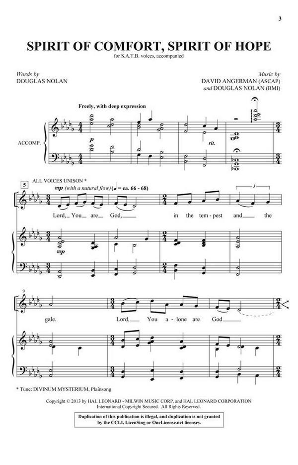 Spirit of Comfort, Spirit of Hope  SATB  Chorpartitur