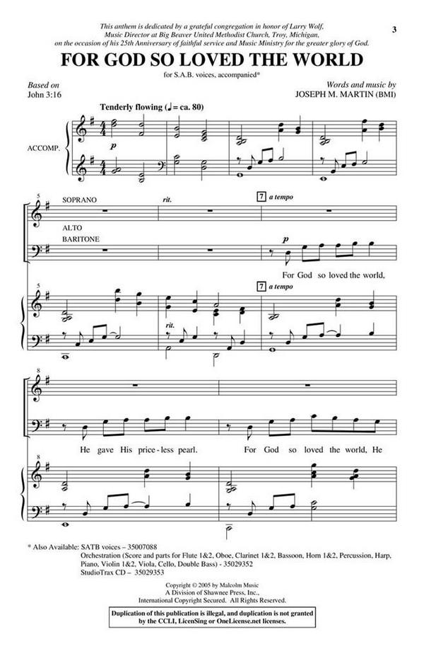 For God So Loved the World&nbsp;&nbsp;SAB&nbsp;&nbsp;Chorpartitur