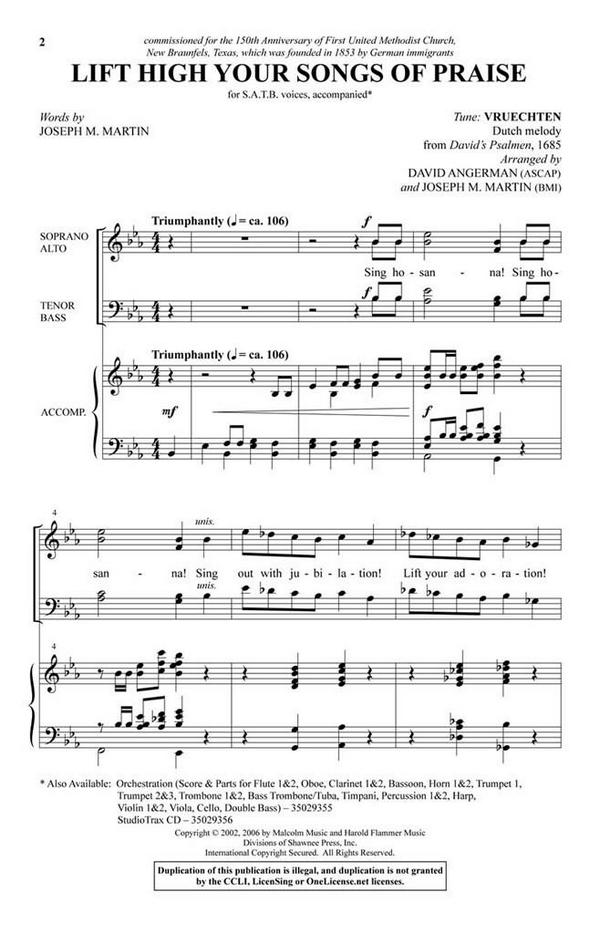 Lift High Your Songs of Praise&nbsp;&nbsp;SATB&nbsp;&nbsp;Chorpartitur