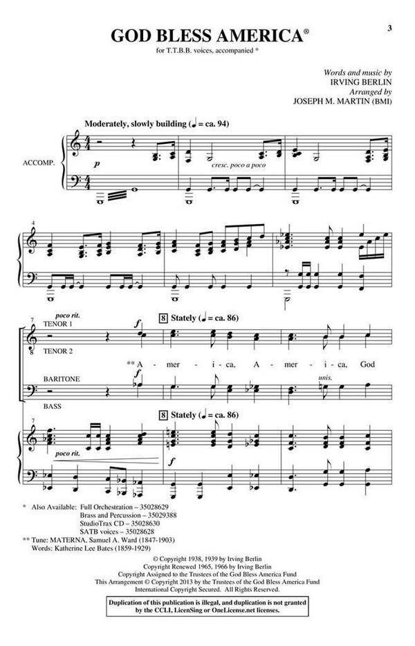 God Bless America  TTBB  Chorpartitur