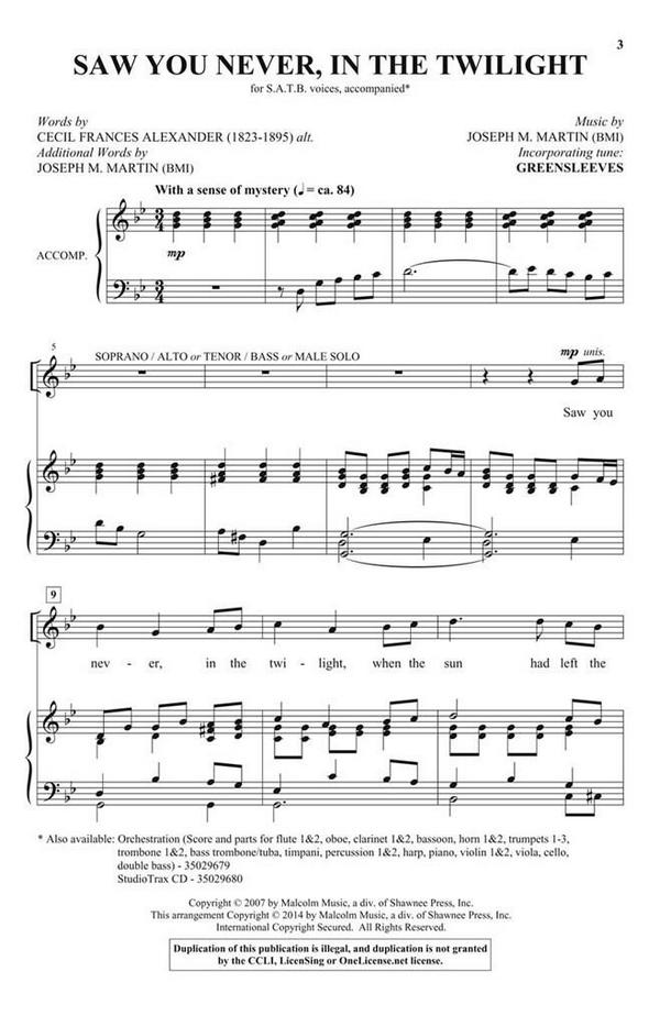 Saw You Never, in the Twilight&nbsp;&nbsp;SATB&nbsp;&nbsp;Chorpartitur