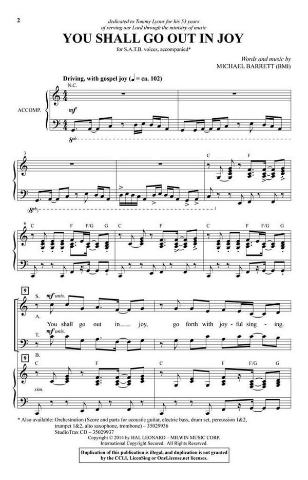 You Shall Go Out in Joy&nbsp;&nbsp;SATB&nbsp;&nbsp;Chorpartitur