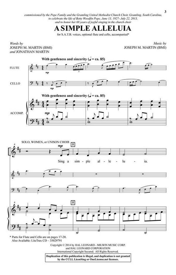 A Simple Alleluia  SATB and opt. Flute and Cello  Chorpartitur