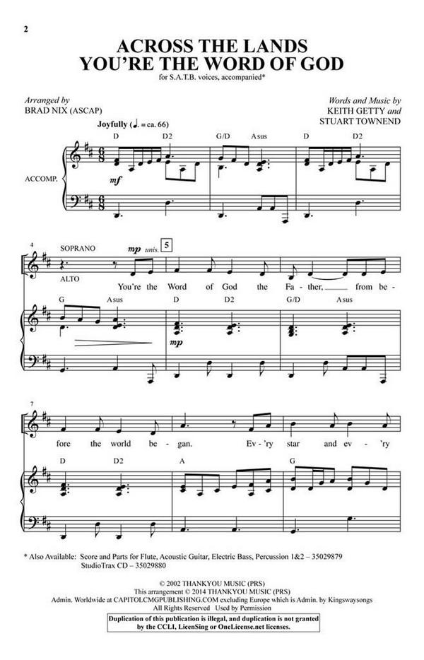 Across the Lands You're the Word of God&nbsp;&nbsp;SATB&nbsp;&nbsp;Chorpartitur