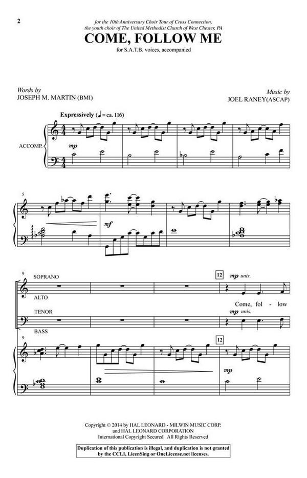 Come, Follow Me&nbsp;&nbsp;SATB&nbsp;&nbsp;Chorpartitur