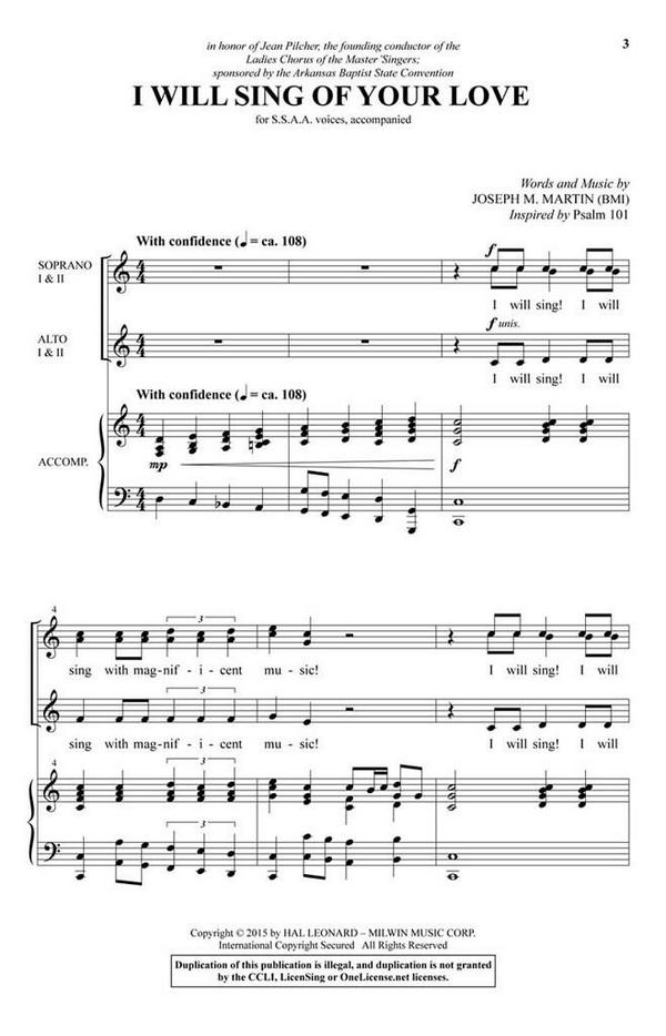 I Will Sing of Your Love&nbsp;&nbsp;SSAA&nbsp;&nbsp;Chorpartitur