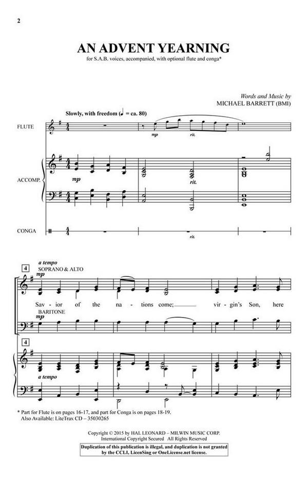 An Advent Yearning&nbsp;&nbsp;SAB, Flute and Conga&nbsp;&nbsp;Chorpartitur
