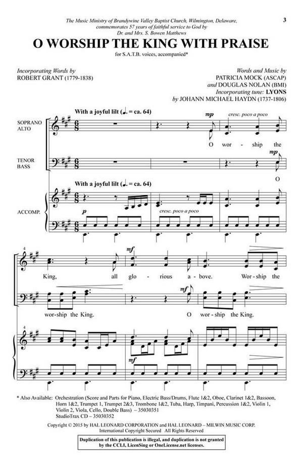 O Worship the King with Praise&nbsp;&nbsp;SATB&nbsp;&nbsp;Chorpartitur