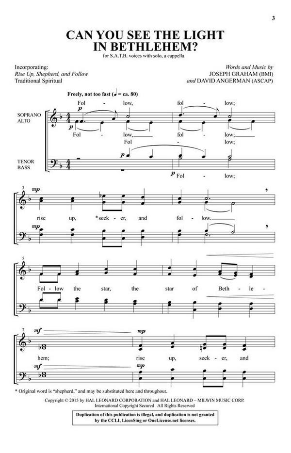 Can You See the Light in Bethlehem?  SATB a Cappella  Chorpartitur