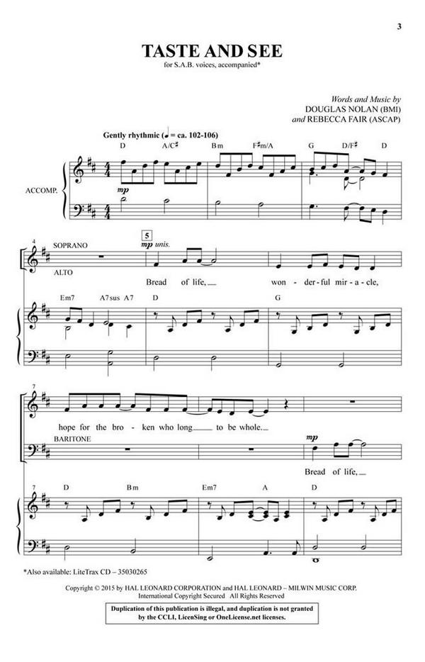 Taste and See&nbsp;&nbsp;SAB&nbsp;&nbsp;Chorpartitur