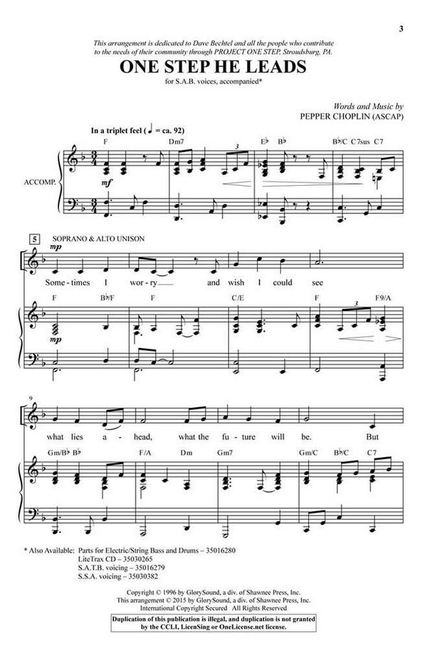 One Step He Leads  SAB  Chorpartitur