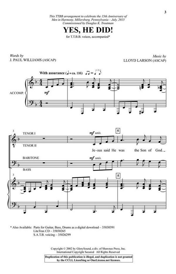 Yes, He Did!&nbsp;&nbsp;TTBB&nbsp;&nbsp;Chorpartitur