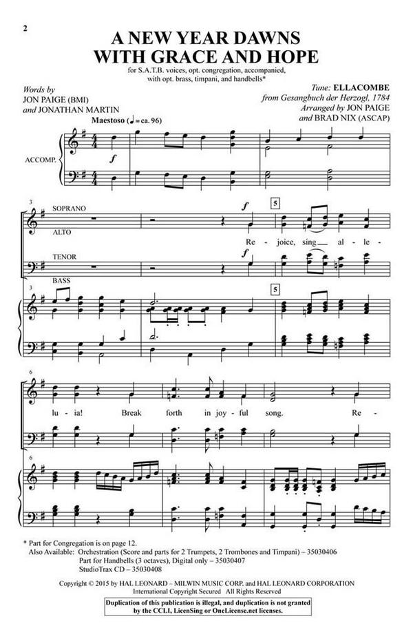 A New Year Dawns with Grace and Hope  SATB and Congregation  Chorpartitur