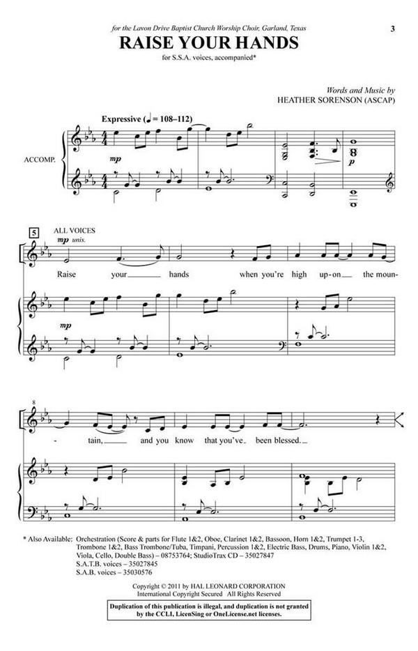 Raise Your Hands&nbsp;&nbsp;SSA&nbsp;&nbsp;Chorpartitur
