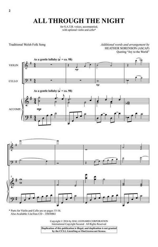 All Through the Night&nbsp;&nbsp;SATB, opt. Violin and Cello&nbsp;&nbsp;Chorpartitur