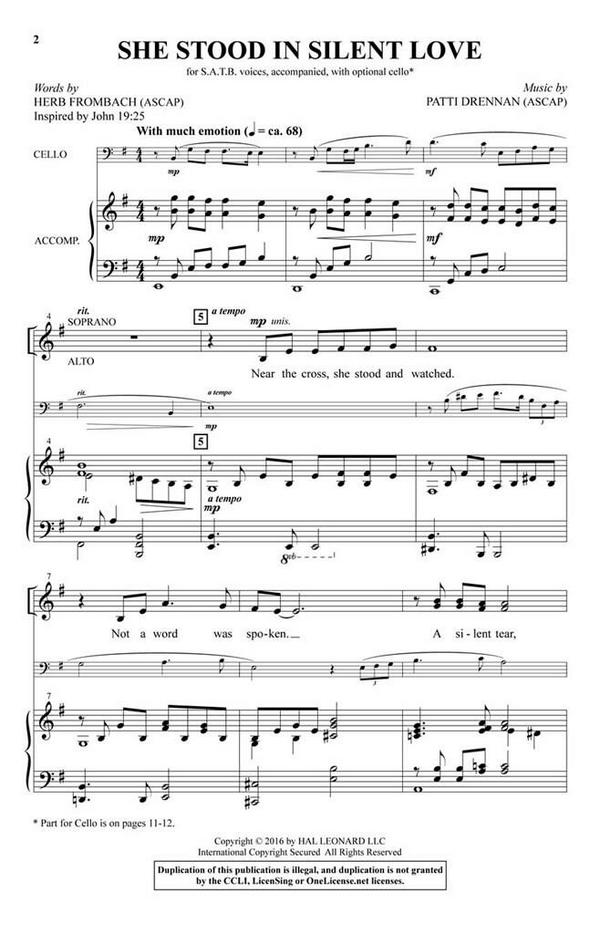 She Stood in Silent Love&nbsp;&nbsp;SATB and opt. Cello&nbsp;&nbsp;Chorpartitur