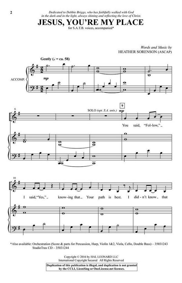 Jesus, You're My Place  SATB  Chorpartitur