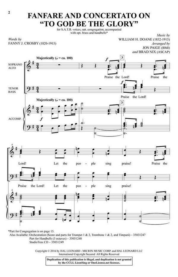 Fanfare and Concertato on To God Be the Glory&nbsp;&nbsp;SATB and opt. Congregation&nbsp;&nbsp;Chorpartitur